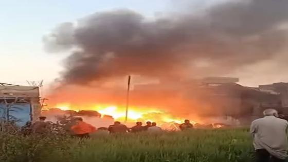 حريق يلتهم محتويات مصنع قطن بالغربية