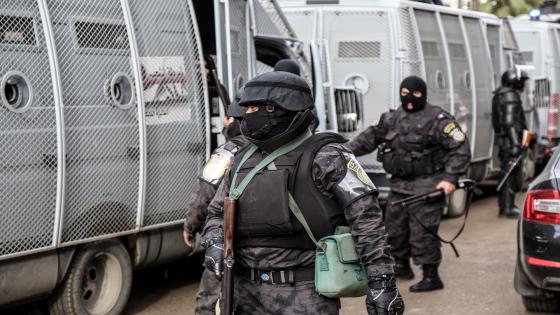 GIZA, EGYPT - JANUARY 25: Police take security measueres to prevent the protests against military regime on the 5th anniversary of Egyptian revolution in 2011, in Haram Neighborhood in Giza, Egypt on January 25, 2016. Mohamed Morsi was ousted from the office with a military coup, led by General Abdel Fattah el-Sisi after the June 2013 Egyptian protests and in May 2015. Morsi was issued a preliminary death sentence. (Photo by Ibrahim Ramadan/Anadolu Agency/Getty Images)